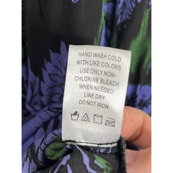 Sunny Leigh Purple Green Black Button Front Collared Floral Tunic Blouse Large - Picture 8 of 10
